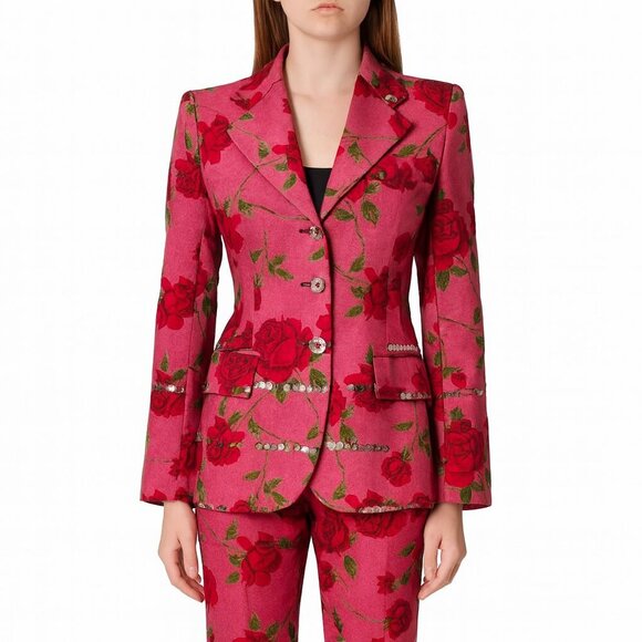 Moschino Cheap and Chic Mesh Floral Rose Blazer Pink Sequin Jacket - Picture 1 of 9